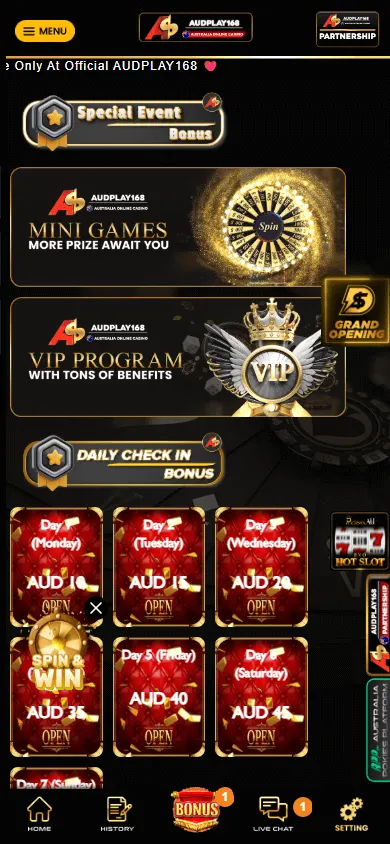 Audplay168 Casino mobile promotions area